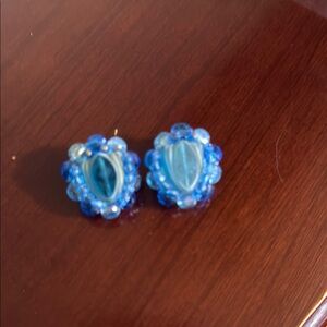 Vintage Blue Beaded Clip-On Earrings